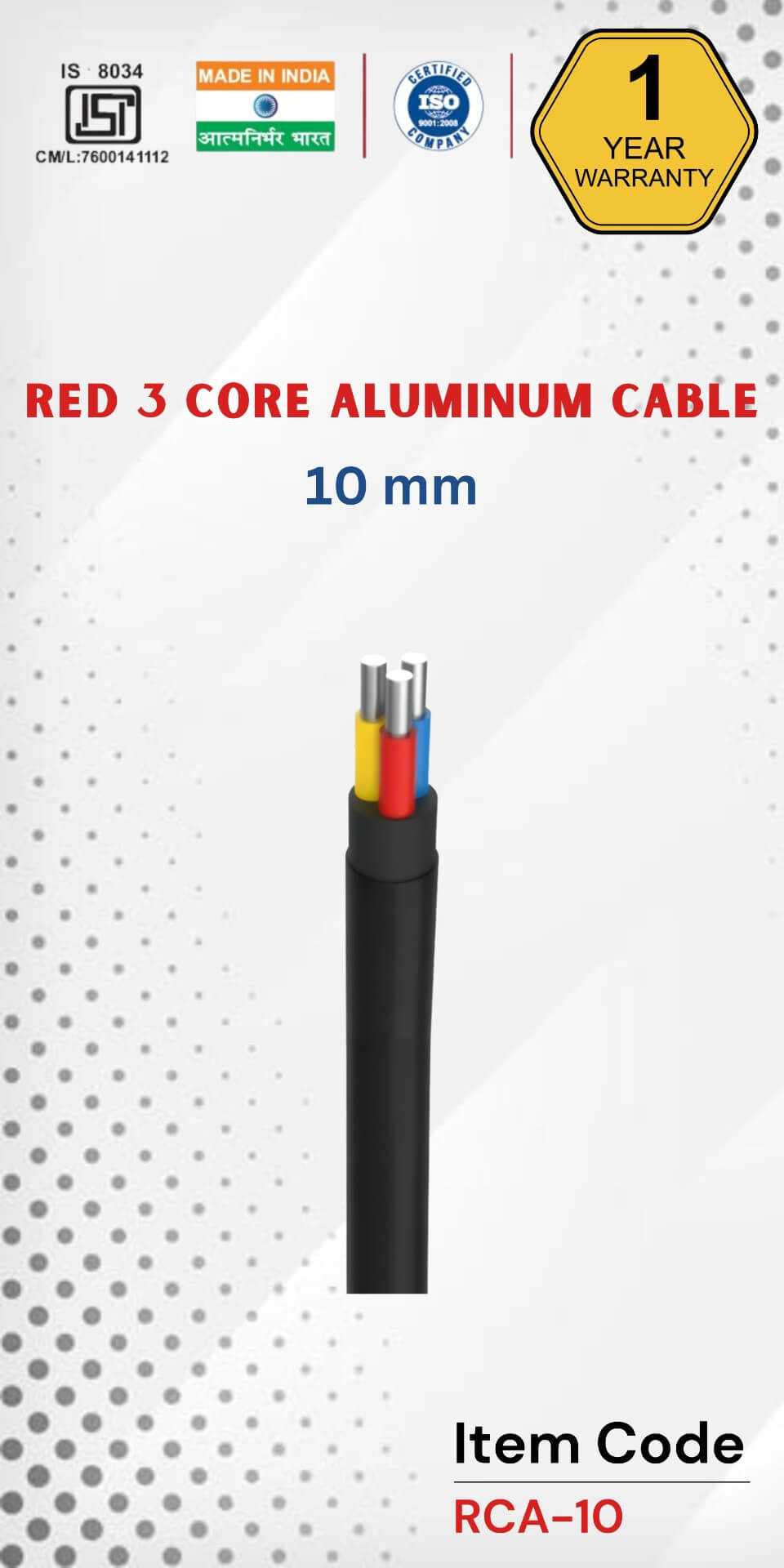RED 3 Core Aluminium Cable
